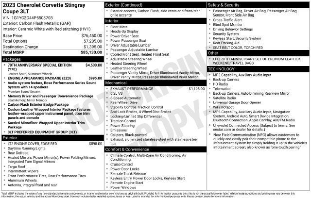 2023 Chevrolet Corvette Stingray 3LT