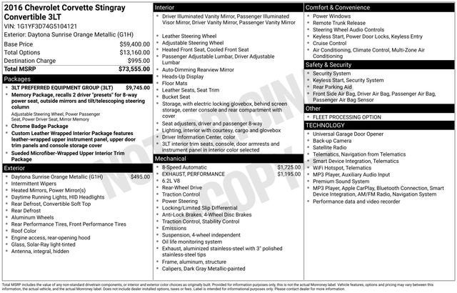 2016 Chevrolet Corvette Stingray 3LT