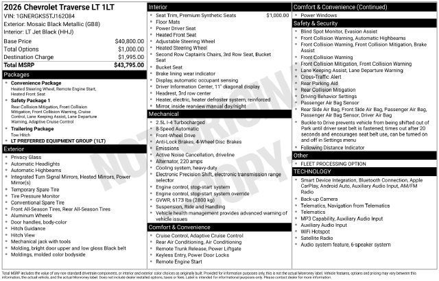2026 Chevrolet Traverse LT