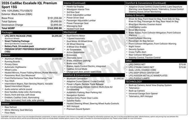2026 Cadillac ESCALADE IQL Premium Sport