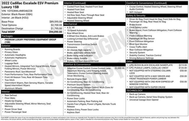 2022 Cadillac Escalade ESV Premium Luxury