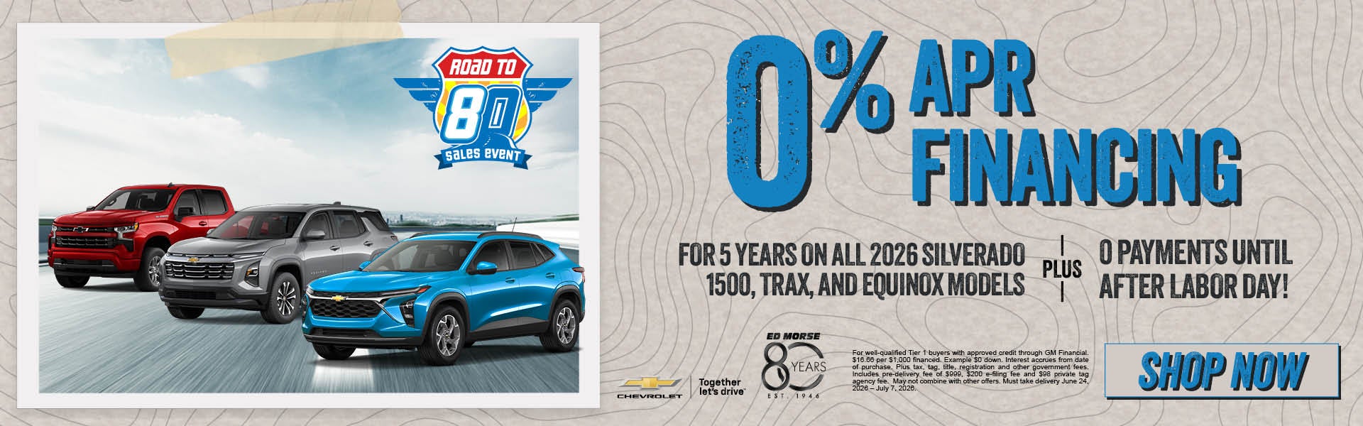 0% APR Financing for 5 Years on all 2026 Silverado 1500, Tra
